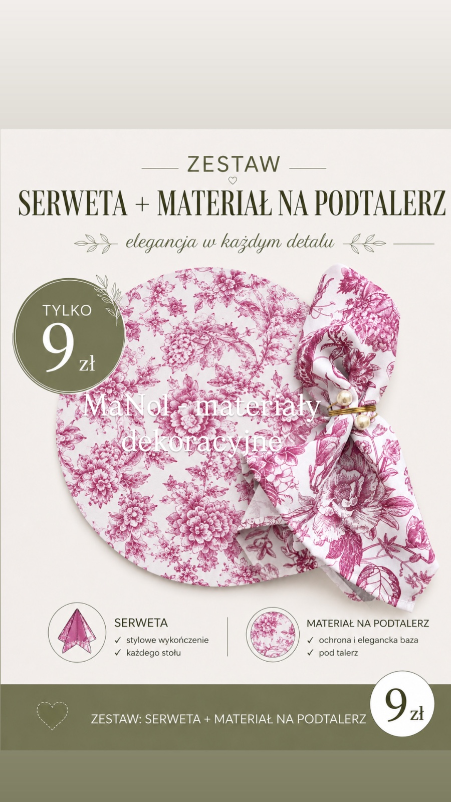 Serweta + materiał na podtalerz - różowy wzór — serweta na wesele, Panama, różowo - biały — galeria MaNol