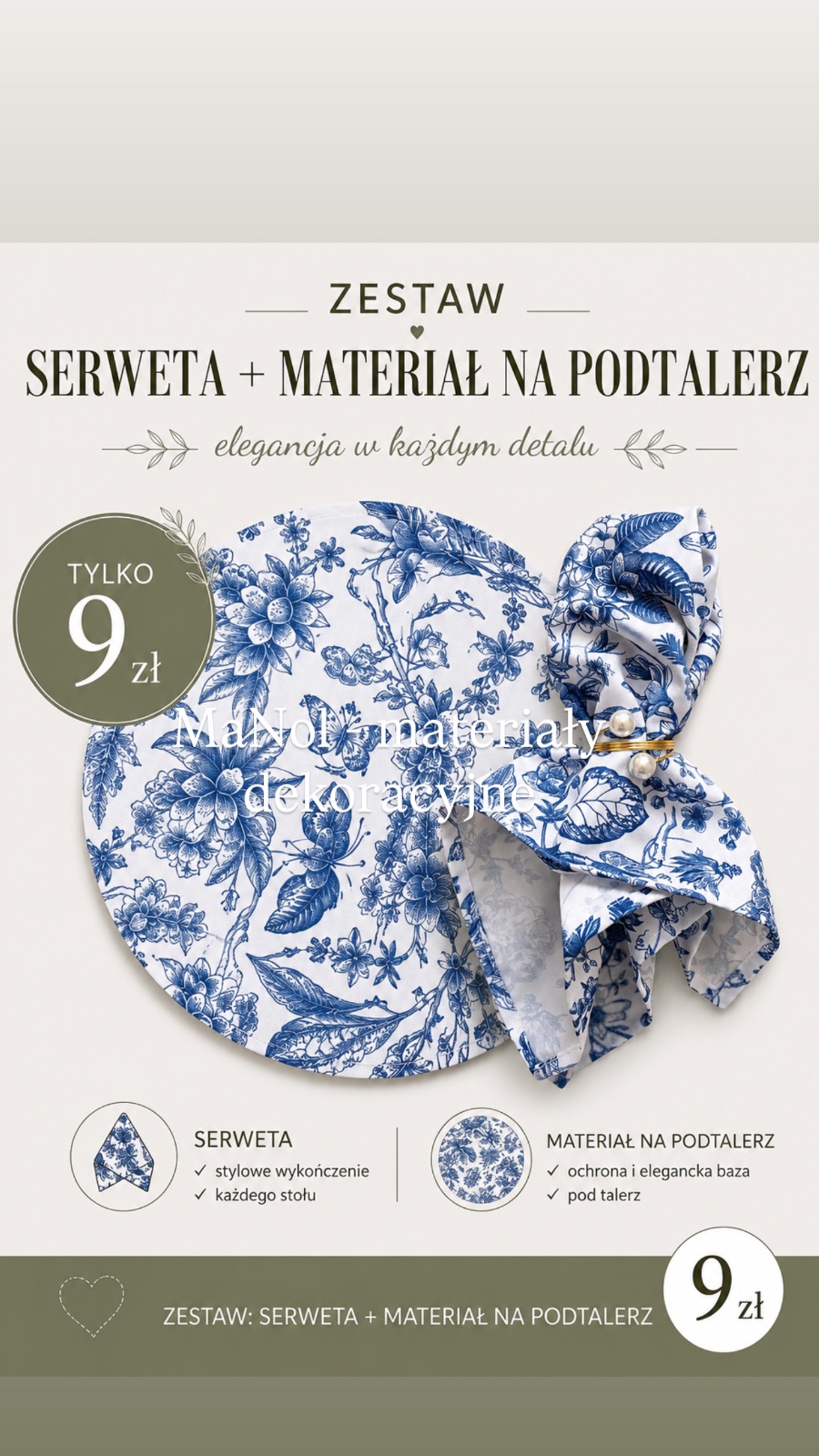 Serweta + materiał na podtalerz - niebieski wzór — serweta na wesele, Panama, niebiesko-biały — galeria MaNol