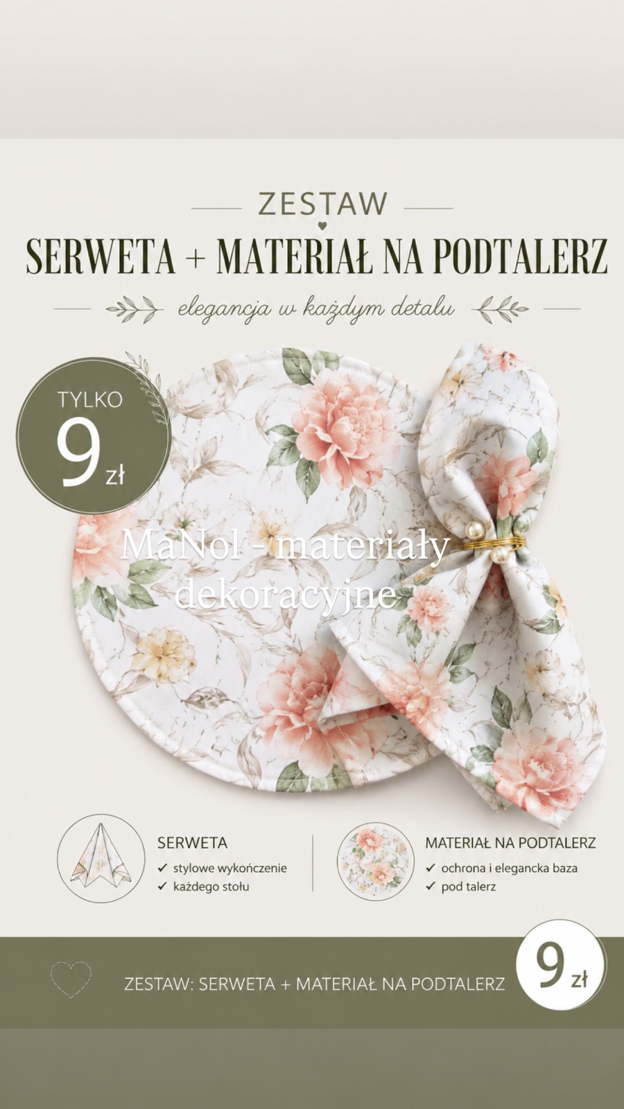 Serweta + materiał na podtalerz biały wzór — serweta na wesele, Panama, biało-zielony — galeria MaNol