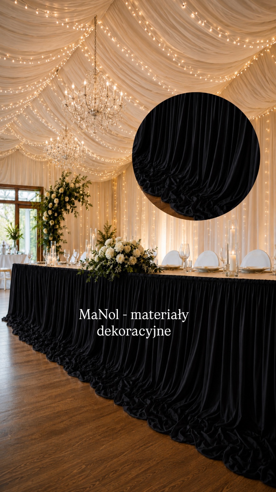 Skirting 150x300 czarny - bez prasowania — skirting na wesele, Ity, czarny — galeria MaNol