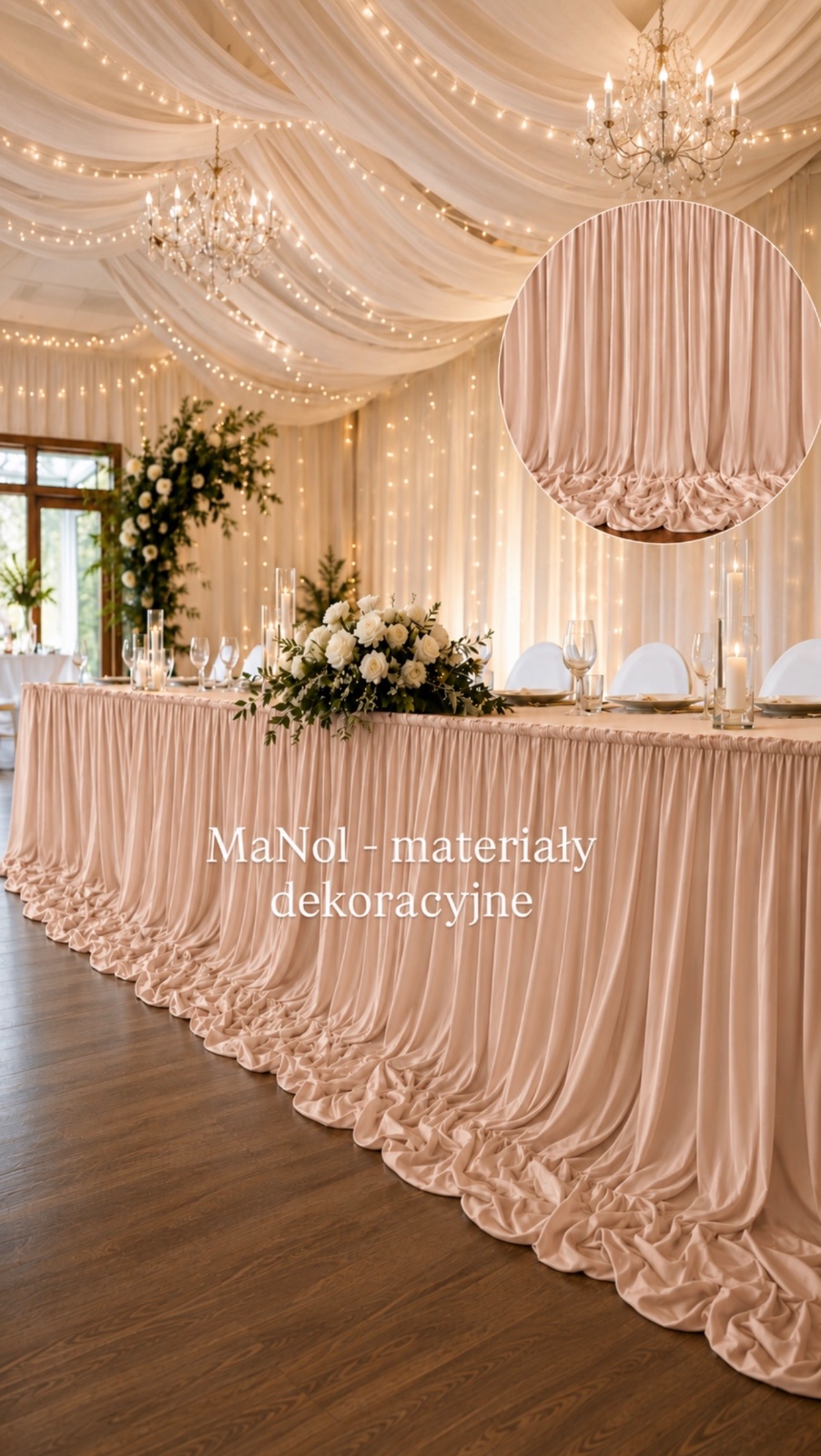 Skirting 150x300 różowy beż - bez prasowania — skirting na wesele, Ity, beżowy róż — galeria MaNol
