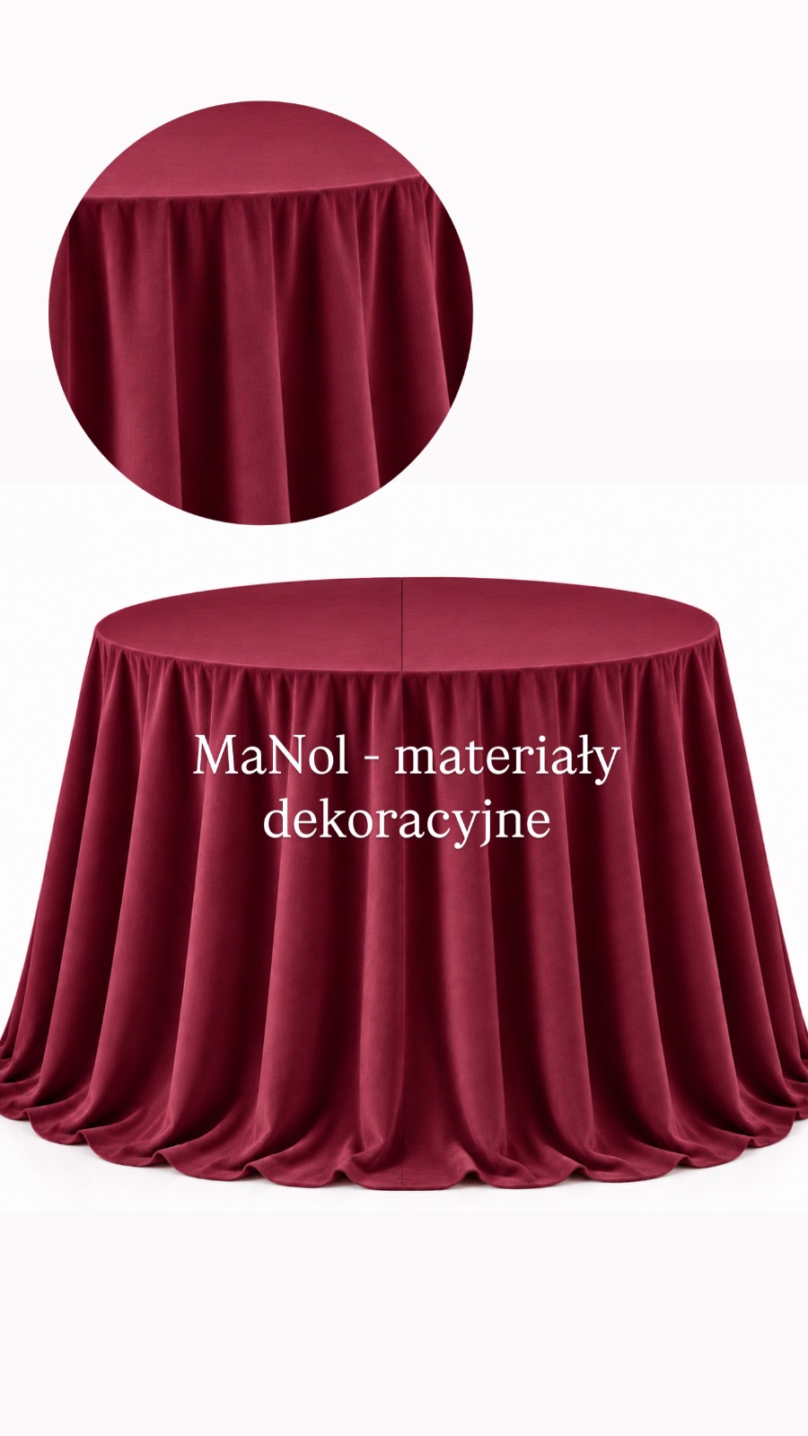Obrus okrągły welur 330 cm - jasne bordo — obrus na wesele, welur, jasne bordo — galeria MaNol