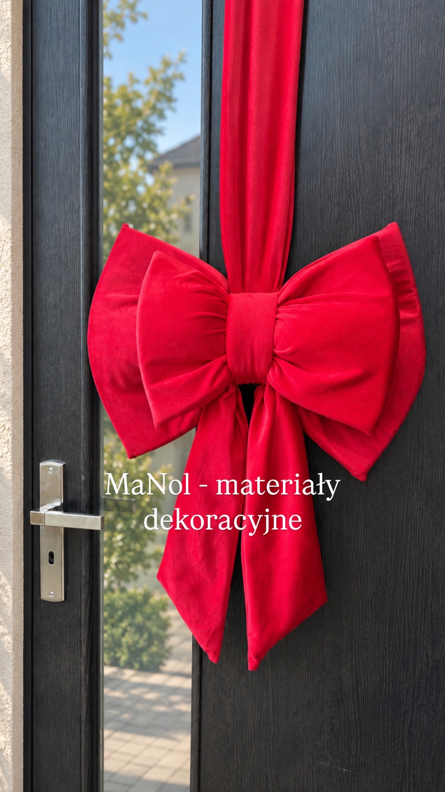 Zestaw na drzwi welur (dwie kokardy 3D) - czerwony — zestaw na wesele, welur, czerwony — galeria MaNol — zdjęcie 3