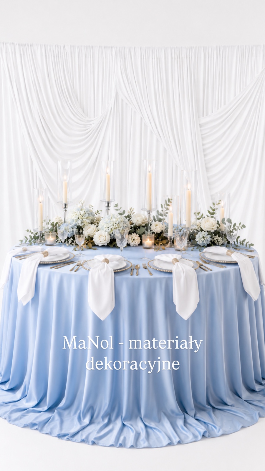 Obrus okrągły 330 cm baby blue - bez prasowania — obrus na wesele, Ity, Baby blue — galeria MaNol — zdjęcie 2